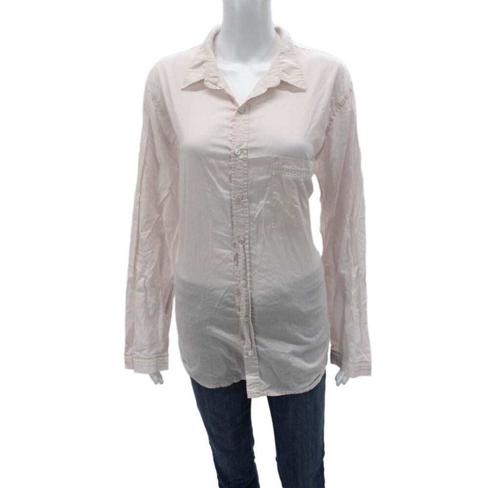 Les Femmes Womens Blouse Pajama Top Pink Cotton Long Sleeve Button Size L